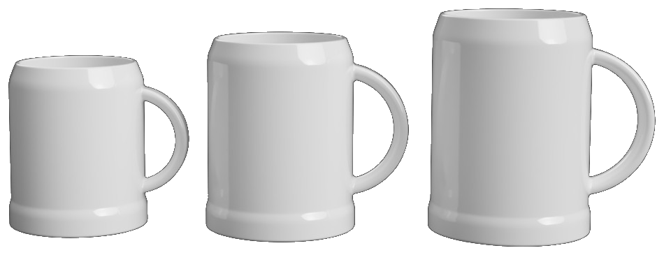 Drei LOGOKRÜGERL in Weiß – 250 ml, 330 ml und 500 ml